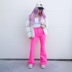 Willow Boutique FIONA HIGH WAISTED BELL BOTTOM FLARE JEANS - PINK